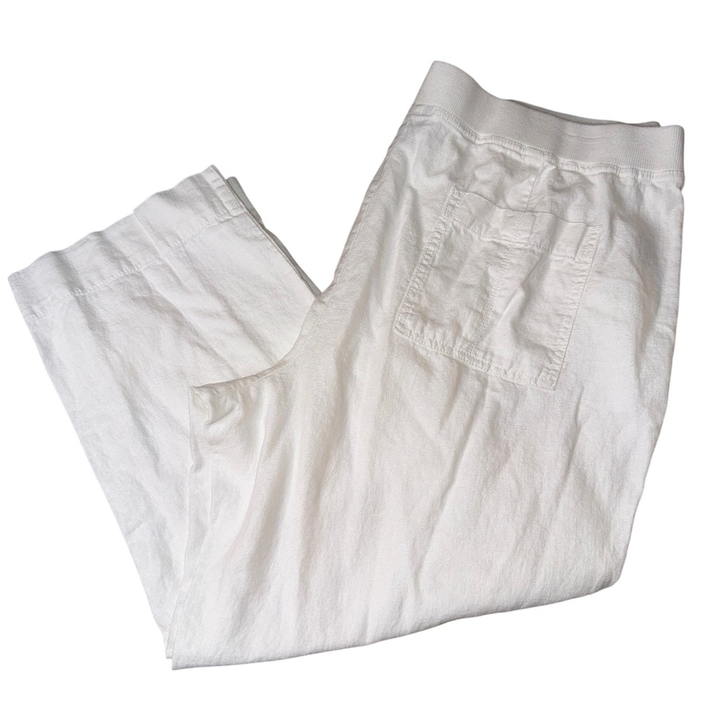 J. Jill Capri‎ Pants 18 White Linen Blend Drawstring Elastic Waist Pocket